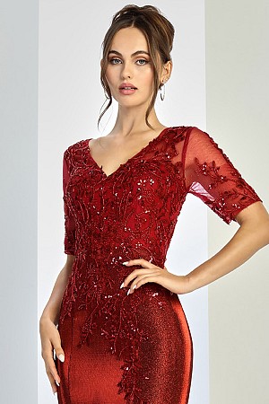 Sheer Half Sleeve Metallic She ...